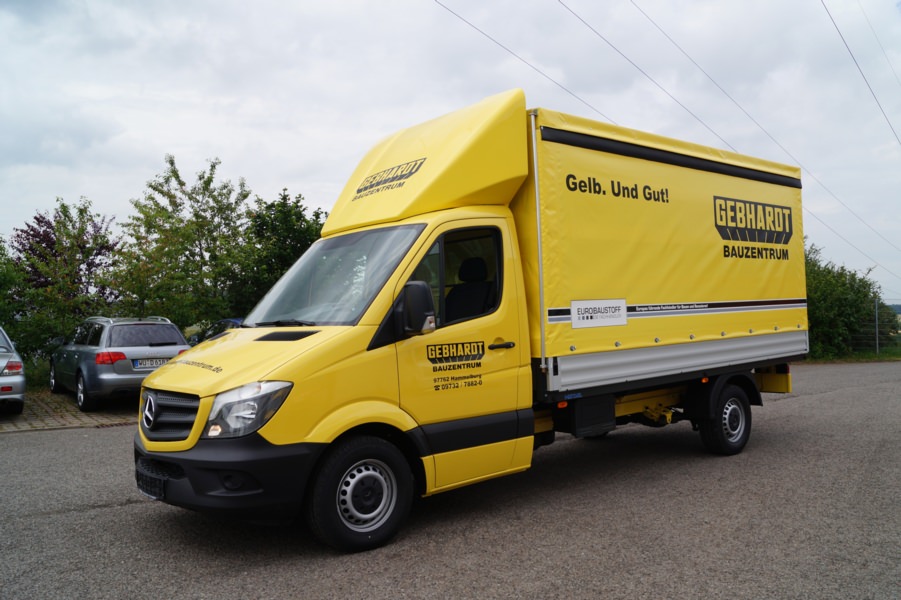 Pritschenaufbau - Gebhardt Bauzentrum, Ort/Kunde: Gebhardt Bauzentrum GmbH & Co. KG, Fahrzeug: MB Sprinter 4325mm, Typ: Pritschenaufbau - HENSEL Fahrzeugbau - Auslieferung Kundenfahrzeug