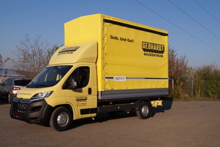 Pritschenaufbau / Planengestell - Gebhardt Goldbach, Ort/Kunde: Gebhardt Bauzentrum GmbH & Co. KG, Fahrzeug: Citroen Jumper, Typ: Pritschenaufbau - HENSEL Fahrzeugbau - Auslieferung Kundenfahrzeug
